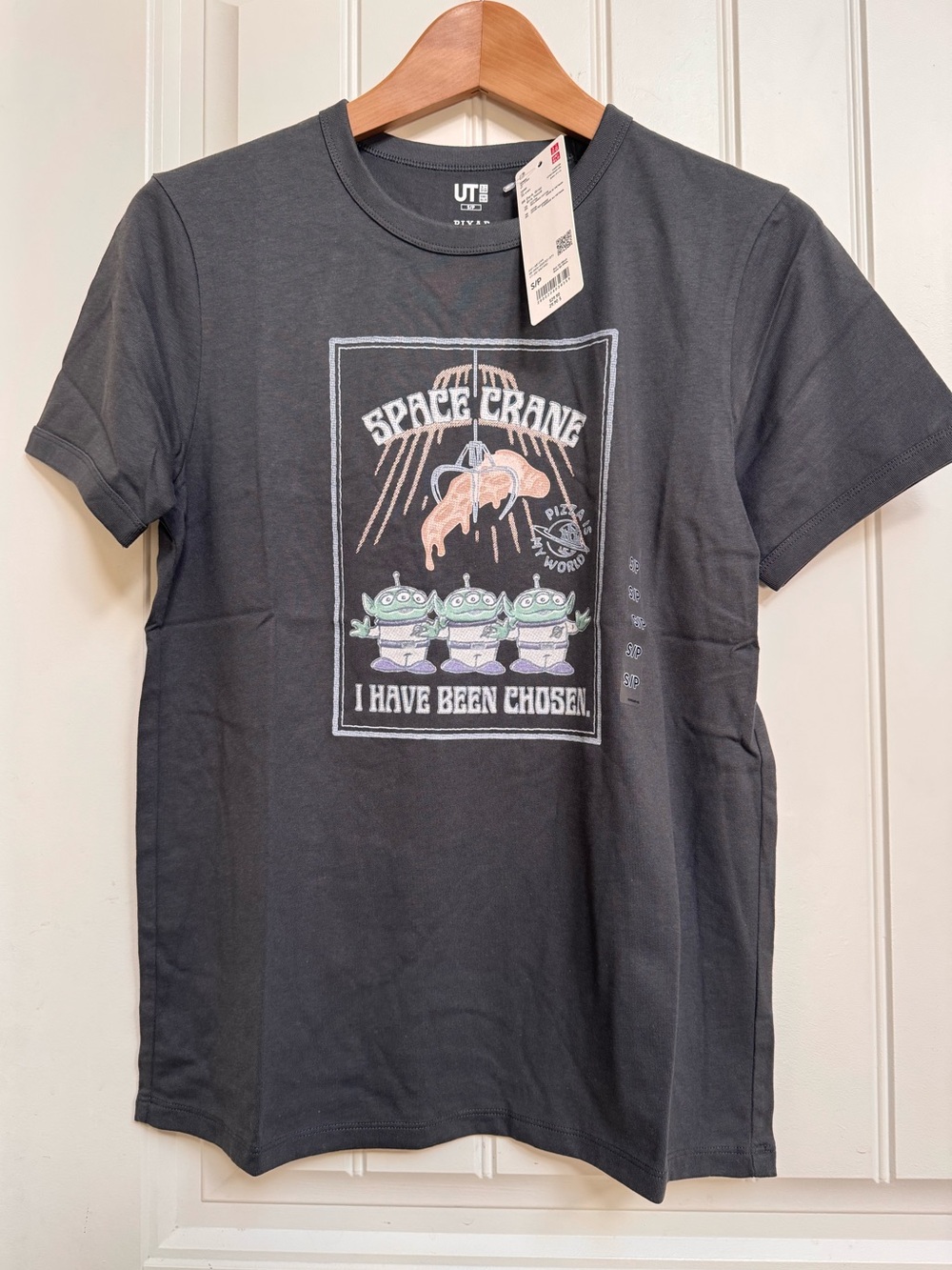 NWT Uniqlo x Pixar Toy Story Grey Space Crane T-Shirt. Size S